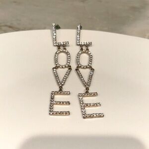 Dangling rhinestone LOVE earrings 4” long